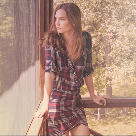 VERONICA BEARD Red Blue Plaid Emory Ruched Zipper Mini Dress Size 2 - Picture 6 of 12